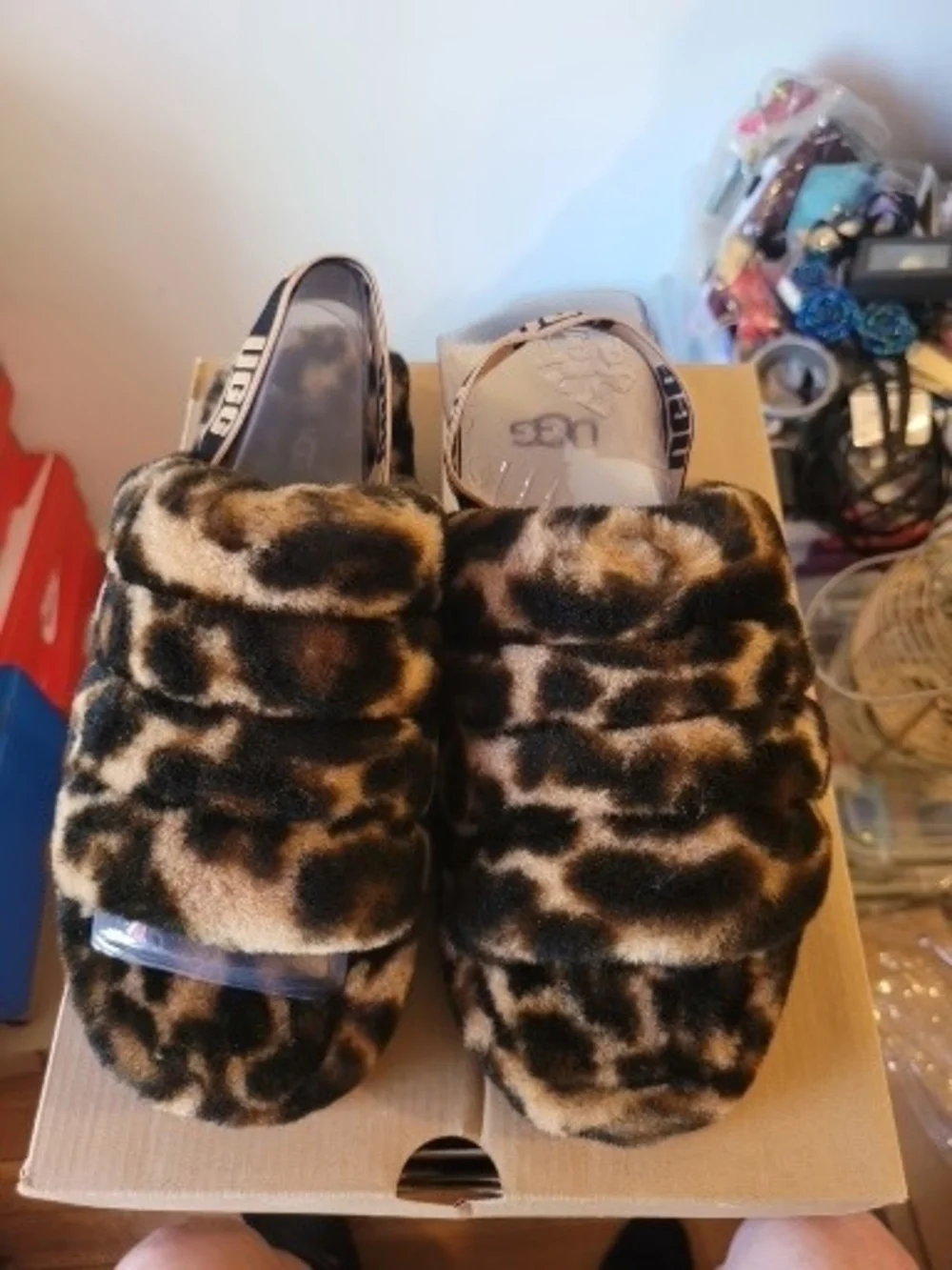 UGG Fluff Yeah Slide in Panther Print Brown and Black - Picture 3 of 6